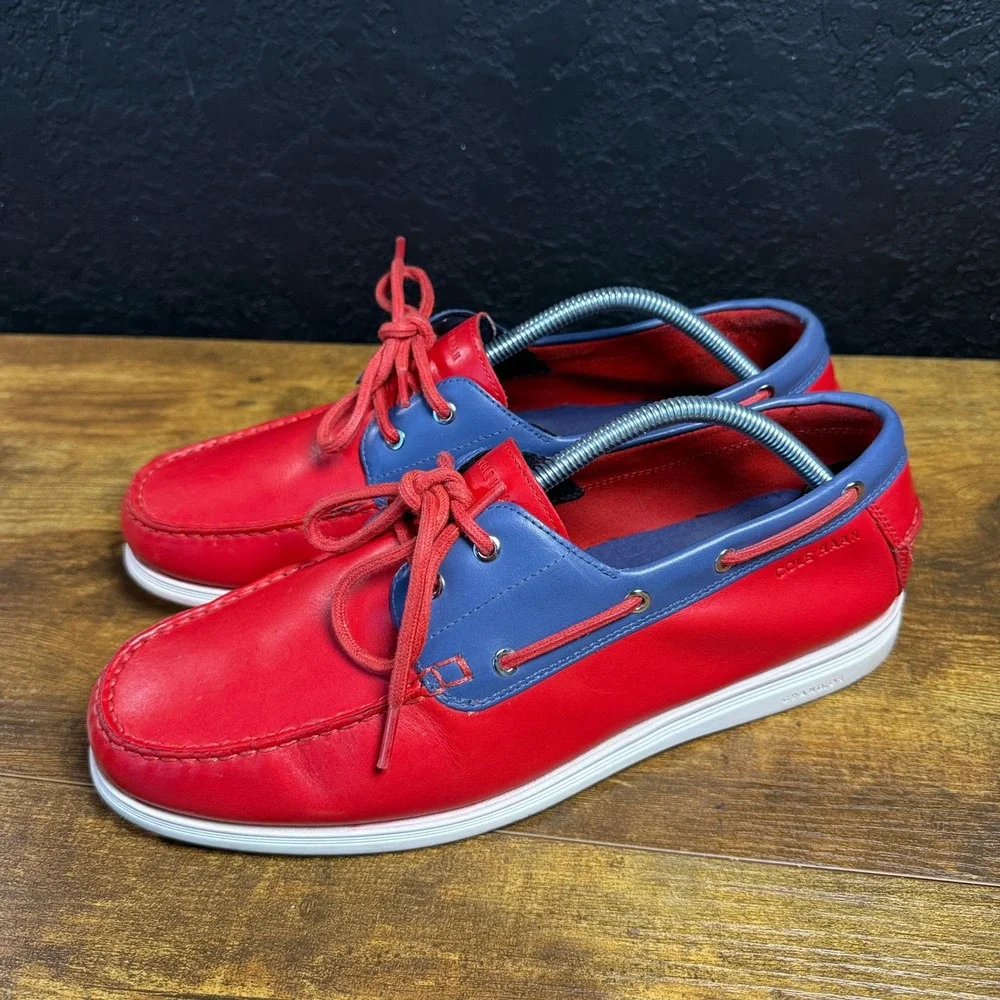 Cole Haan Cornel 2-Eye C32581 Red Leather Boat Shoes Mens Size 10M